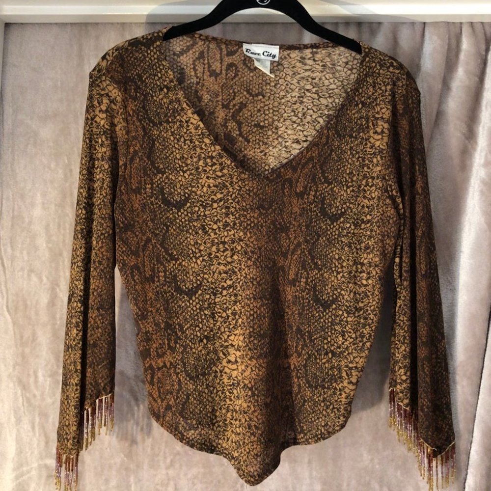 NWOT Snakeskin Print Shirt/beaded sleeve NWOT